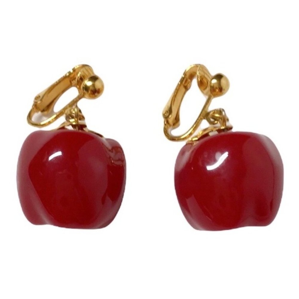 Vintage Red Apple Clip-On Earrings - Picture 3 of 9